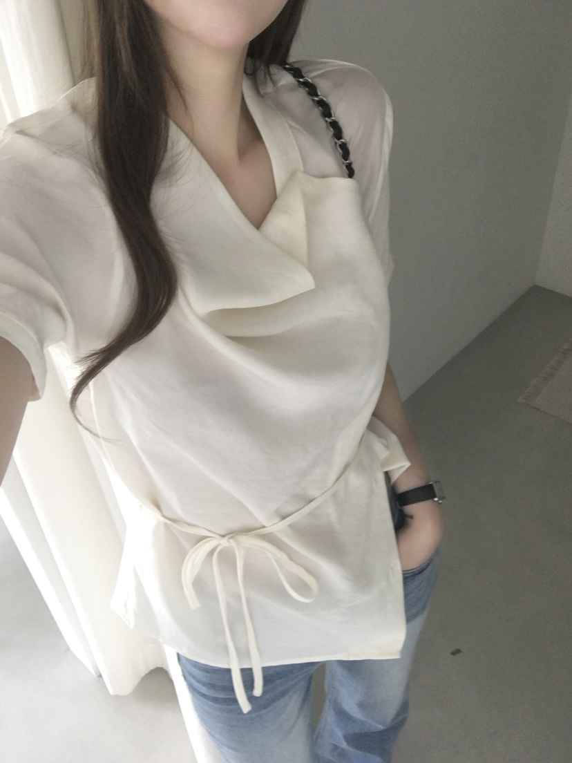 LEGACY韓國東大門代購女裝新品職業時尚襯衫蕾絲衫含腰繩LEGACY襯衫/蕾絲衫