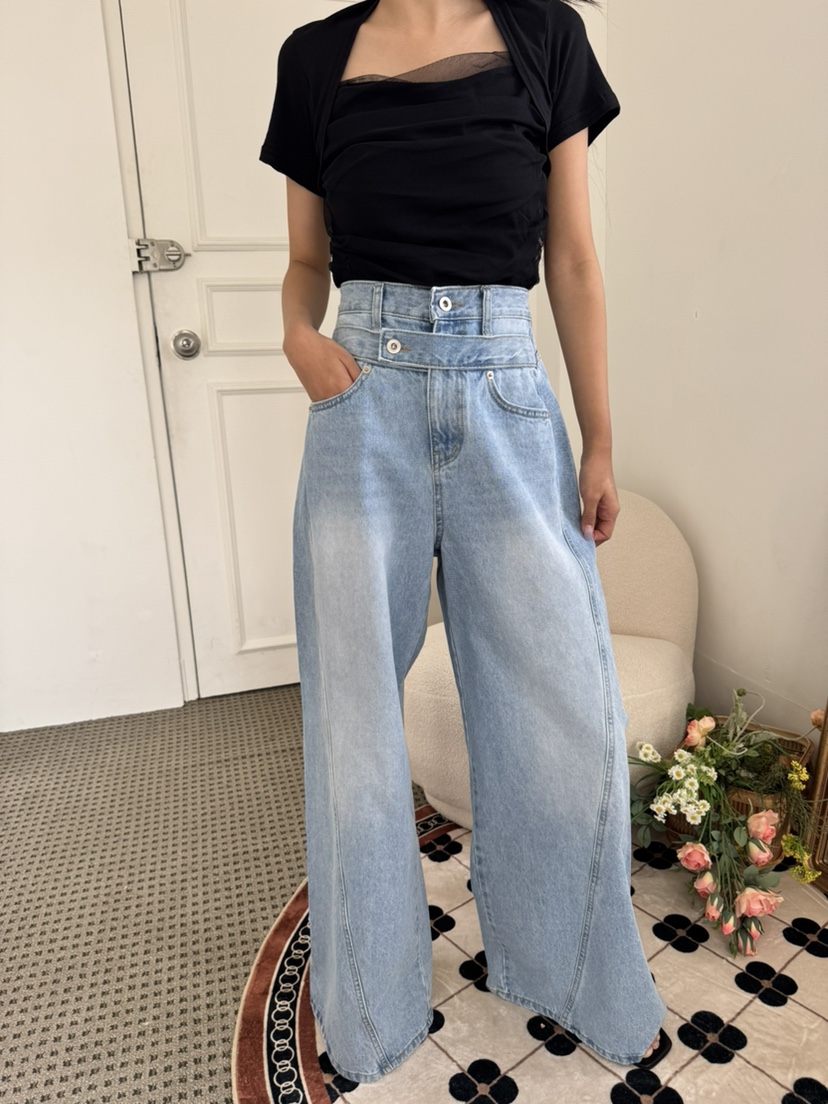 RIAH韓國東大門代購女士新款休閑人氣26春夏時尚牛仔褲腰帶RIAH牛仔褲