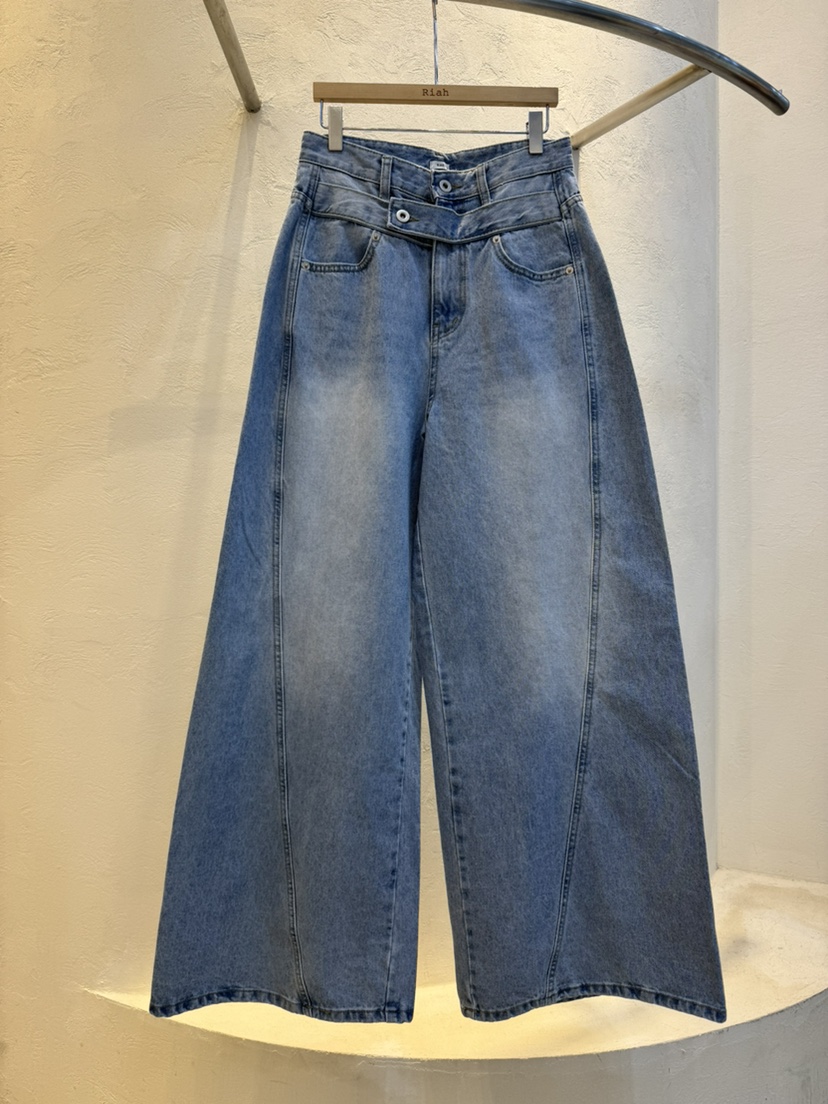 RIAH韓國東大門代購女士新款休閑人氣26春夏時尚牛仔褲腰帶RIAH牛仔褲圖色1