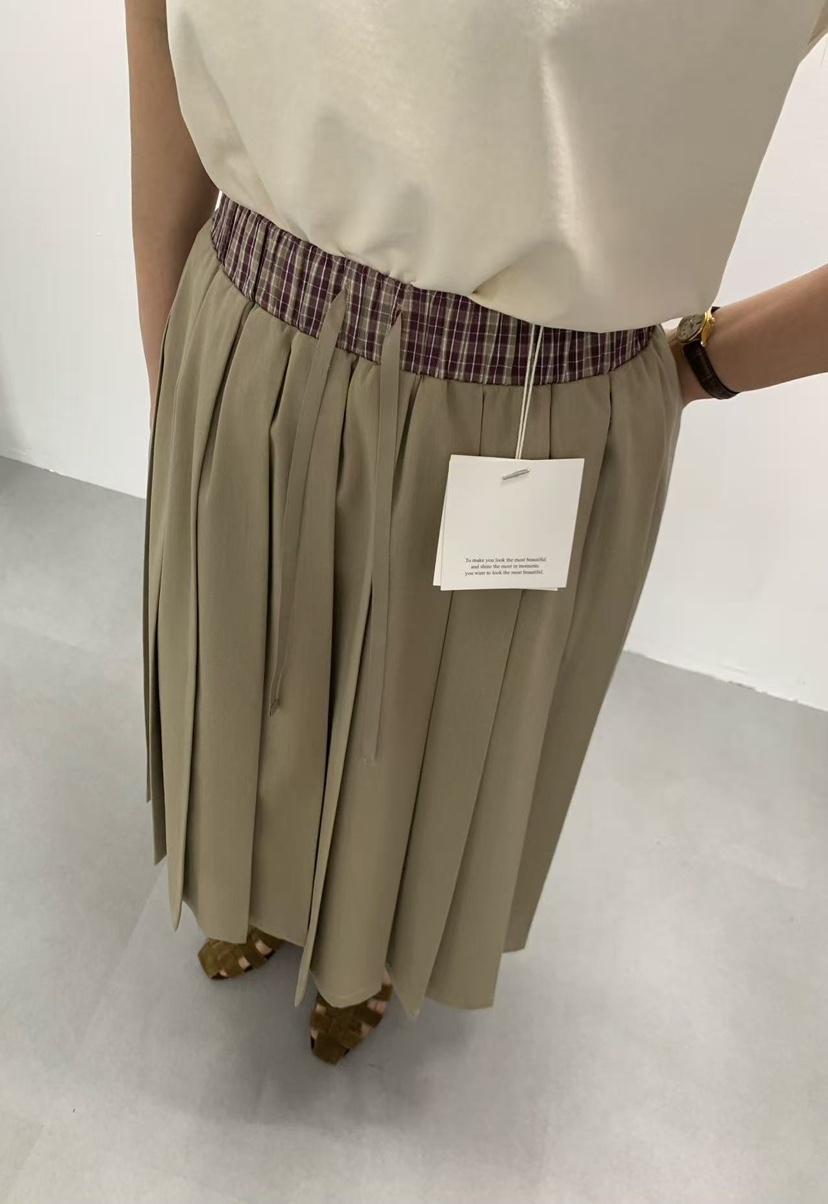 J CRANE-A韓國東大門代購女士新品熱賣26春夏長裙格子褶裥J CRANE長裙