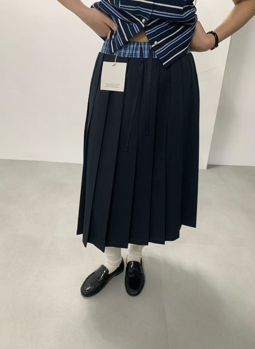 J CRANE-A韓國東大門代購女士新品熱賣26春夏長裙格子褶裥J CRANE長裙