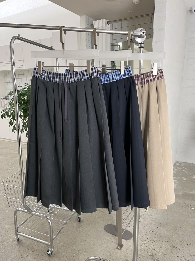 J CRANE-A韓國東大門代購女士新品熱賣26春夏長裙格子褶裥J CRANE長裙