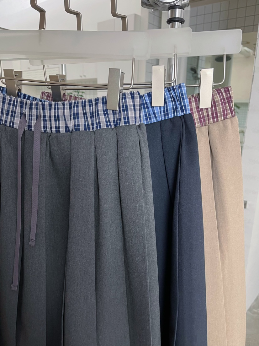 J CRANE-A韓國東大門代購女士新品熱賣26春夏長裙格子褶裥J CRANE長裙