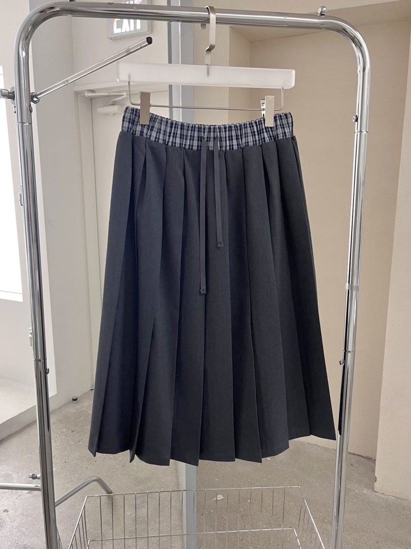 J CRANE-A韓國東大門代購女士新品熱賣26春夏長裙格子褶裥J CRANE長裙圖色3