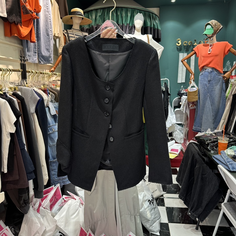 3COLOR韓國直郵實拍女裝新款熱賣夾克粗花呢Three color夾克圖色2