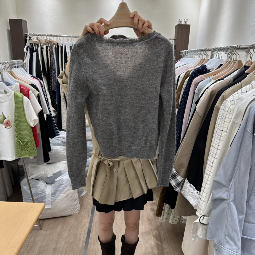 HANSUNGHYUN韓國代購女士新款時尚職業休閑針織衫荷葉邊開衫HANSUNGHYUN針織衫