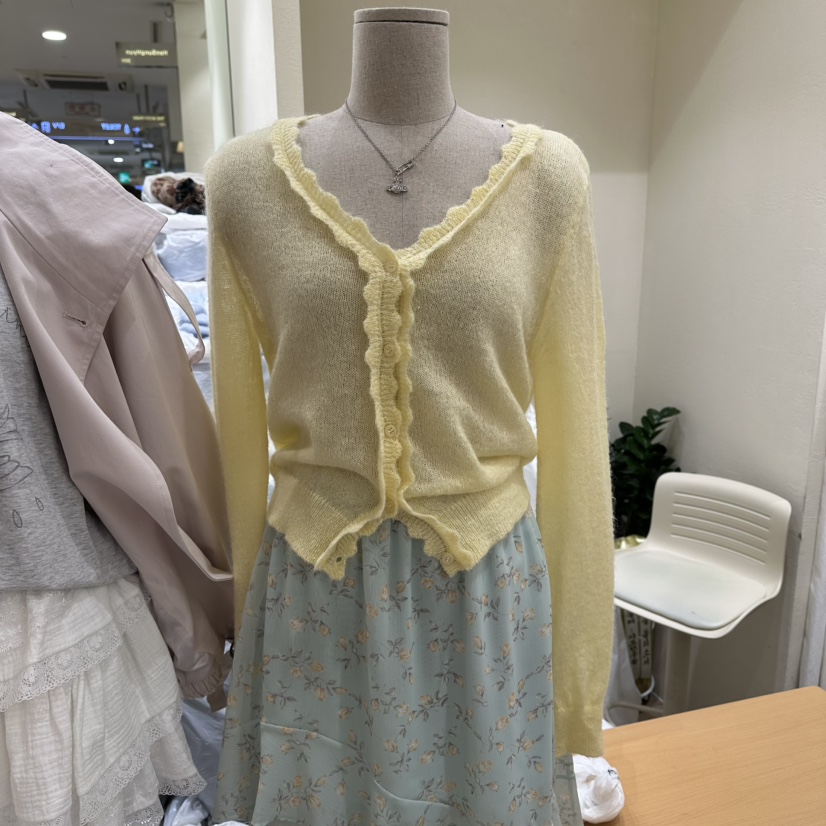 HANSUNGHYUN韓國代購女士新款時尚職業休閑針織衫荷葉邊開衫HANSUNGHYUN針織衫圖色1