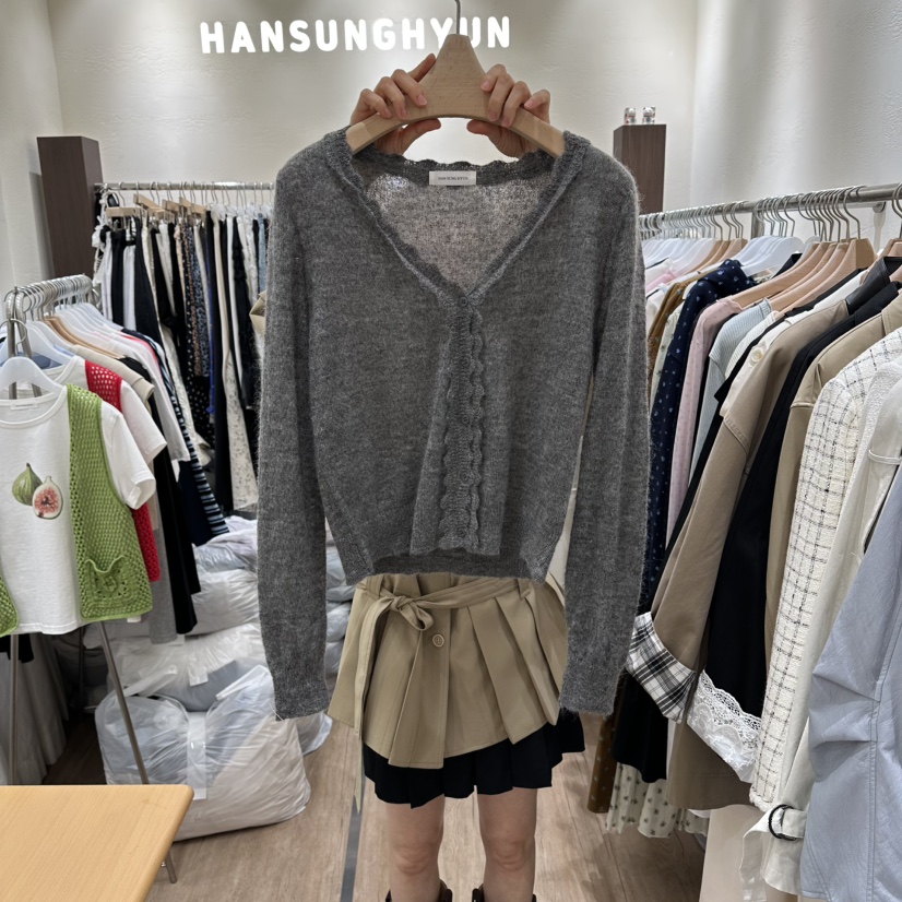 HANSUNGHYUN韓國代購女士新款時尚職業休閑針織衫荷葉邊開衫HANSUNGHYUN針織衫圖色3