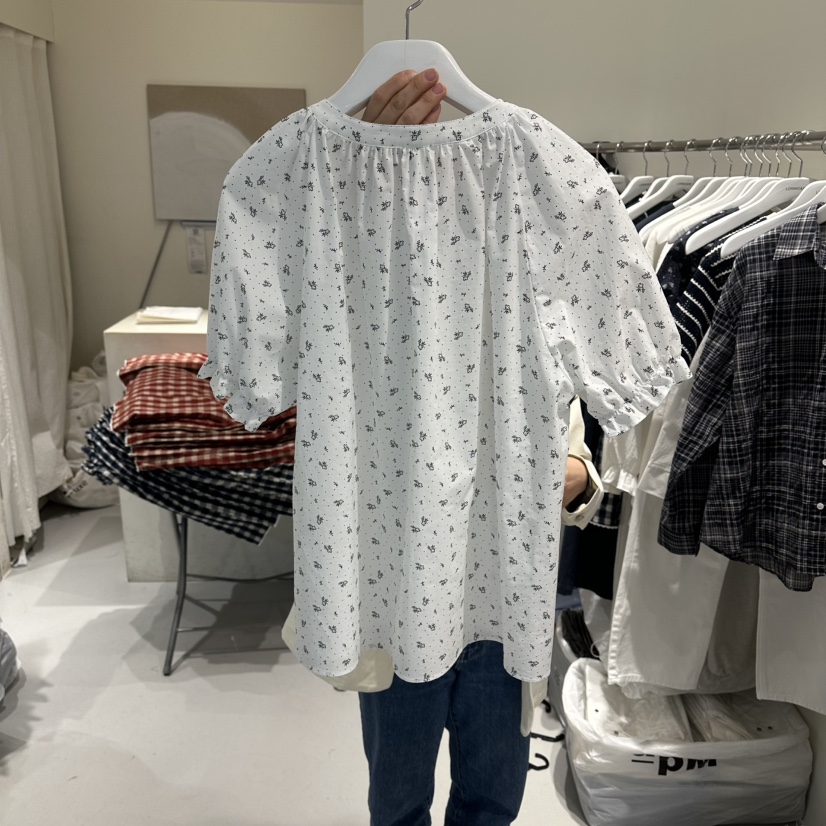 LORING RE I韓國東大門代購女士新款26春夏襯衫蕾絲衫褶皺LORING RE-I/BARE襯衫/蕾絲衫