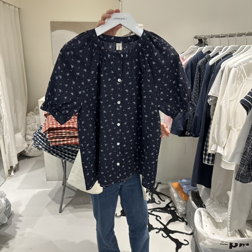 LORING RE I韓國東大門代購女士新款26春夏襯衫蕾絲衫褶皺LORING RE-I/BARE襯衫/蕾絲衫圖色3