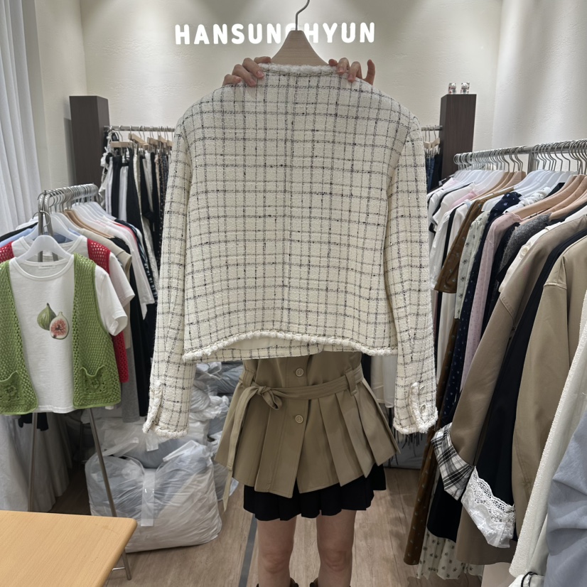 HANSUNGHYUN韓國直郵實拍女裝新款休閑職業推薦夾克花呢格子HANSUNGHYUN夾克