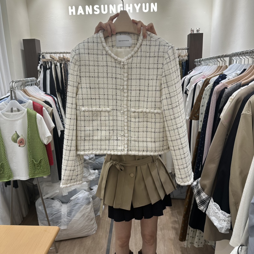 HANSUNGHYUN韓國直郵實拍女裝新款休閑職業推薦夾克花呢格子HANSUNGHYUN夾克圖色1