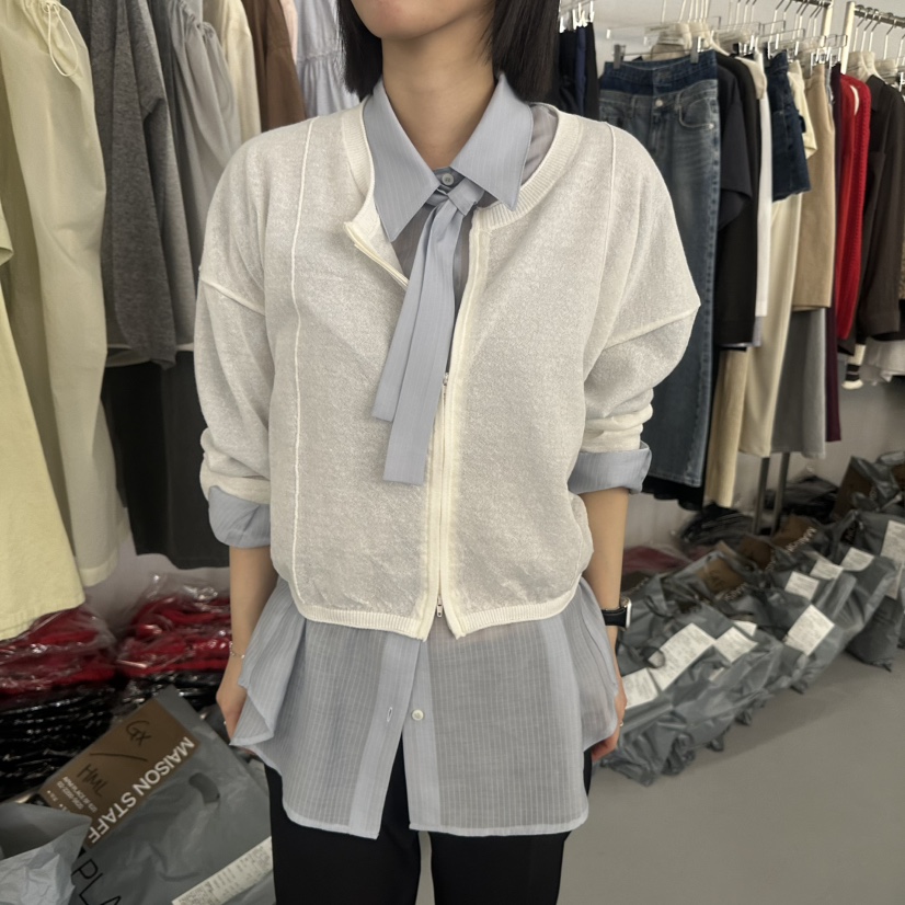 DOUBLE STANDARD/LE SMOKING/MAISONSTAFF韓國東大門代購女士新款職業針織衫拉鏈MAISONSTAFF針織衫圖色1