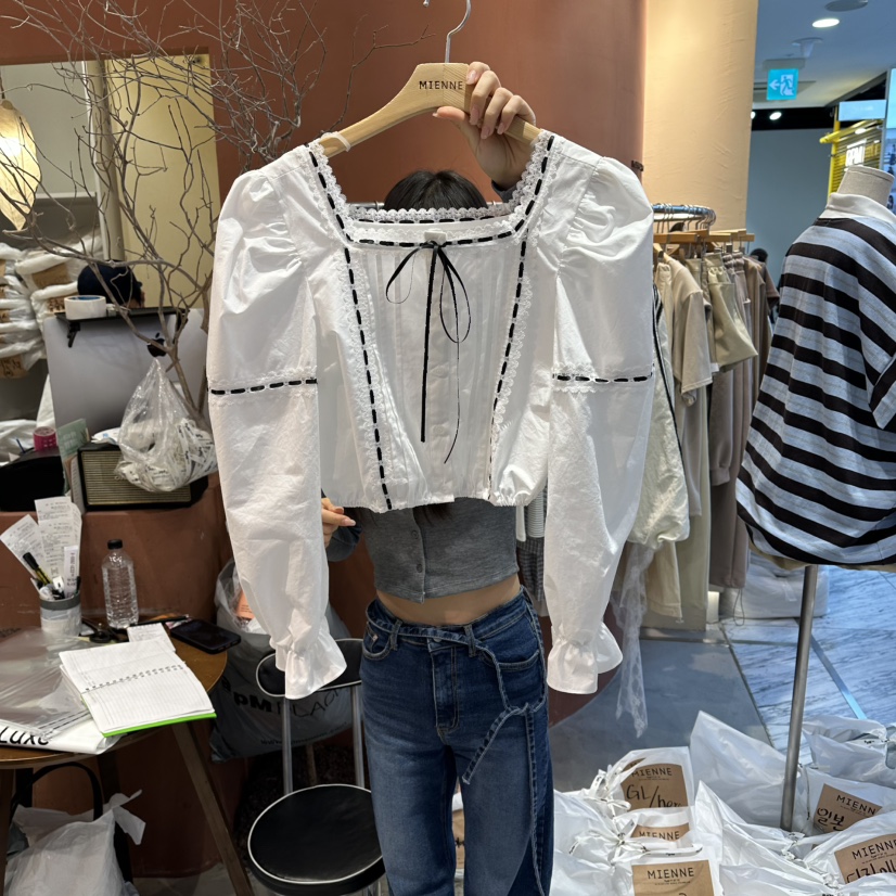 MIENNE韓國東大門代購女士新款推薦休閑26春夏襯衫蕾絲衫MIENNE襯衫/蕾絲衫圖色1