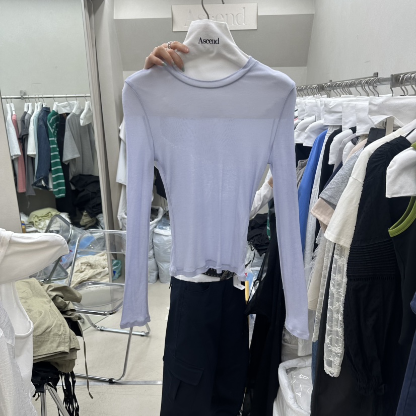 ASCEND韓國東大門直郵女士新款職業人氣時尚熱賣長袖T恤透明ASCEND長袖T恤圖色1