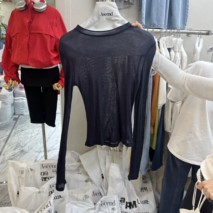 ASCEND韓國東大門直郵女士新款職業人氣時尚熱賣長袖T恤透明ASCEND長袖T恤圖色3
