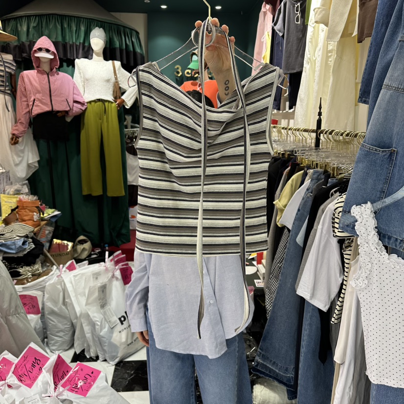 3COLOR韓國東大門直郵女士新款熱賣吊帶背心含脖帶Three color吊帶/背心圖色4米色