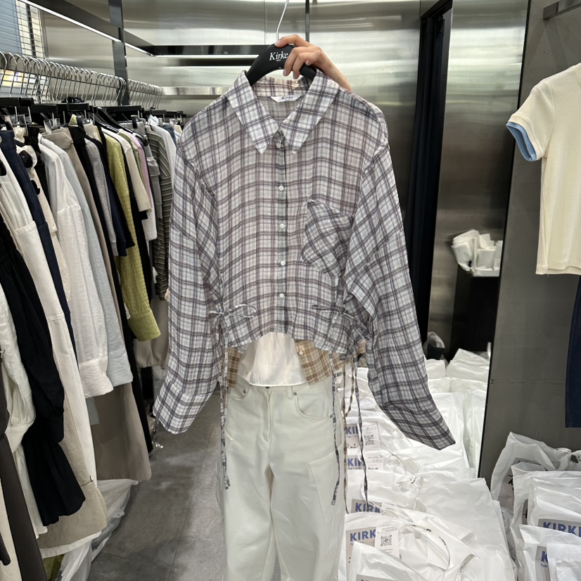 KIRKE韓國東大門直郵女士新品人氣熱賣26春夏襯衫蕾絲衫格紋KIRKE襯衫/蕾絲衫圖色1