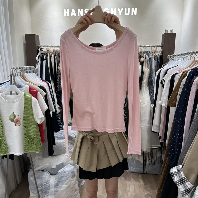 HANSUNGHYUN韓國東大門代購女士新品26春夏長袖T恤透視寬松HANSUNGHYUN長袖T恤圖色2
