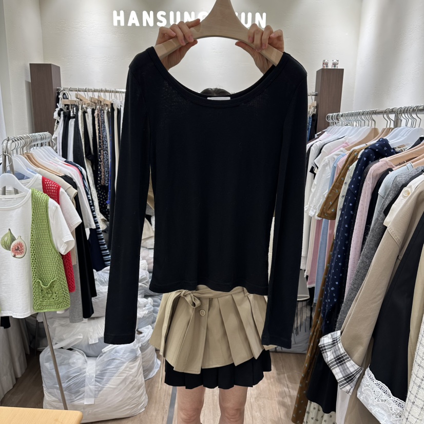 HANSUNGHYUN韓國東大門代購女士新品26春夏長袖T恤透視寬松HANSUNGHYUN長袖T恤圖色4