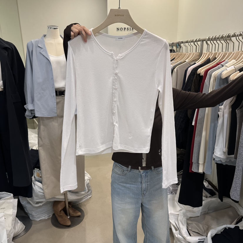 NOPSIS韓國代購女裝新款人氣推薦熱賣職業時尚長袖T恤開衫NOPSIS長袖T恤圖色1