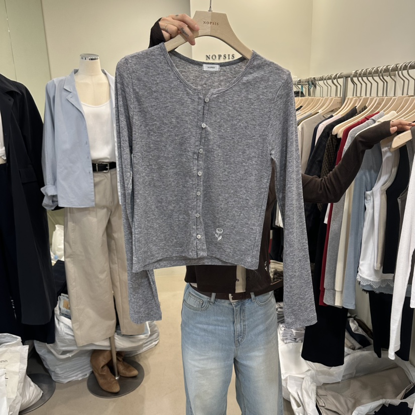 NOPSIS韓國代購女裝新款人氣推薦熱賣職業時尚長袖T恤開衫NOPSIS長袖T恤圖色3