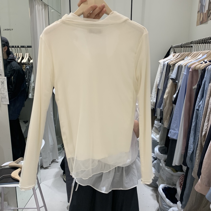 YUNBAL韓國直郵女裝新品人氣熱賣推薦26春夏長袖T恤假兩件網眼YUNBAL長袖T恤