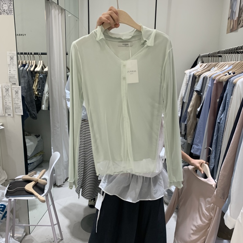 YUNBAL韓國直郵女裝新品人氣熱賣推薦26春夏長袖T恤假兩件網眼YUNBAL長袖T恤圖色2