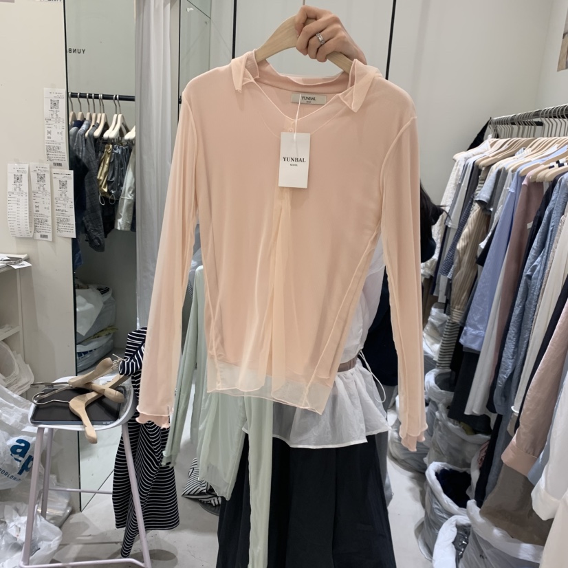 YUNBAL韓國直郵女裝新品人氣熱賣推薦26春夏長袖T恤假兩件網眼YUNBAL長袖T恤圖色3