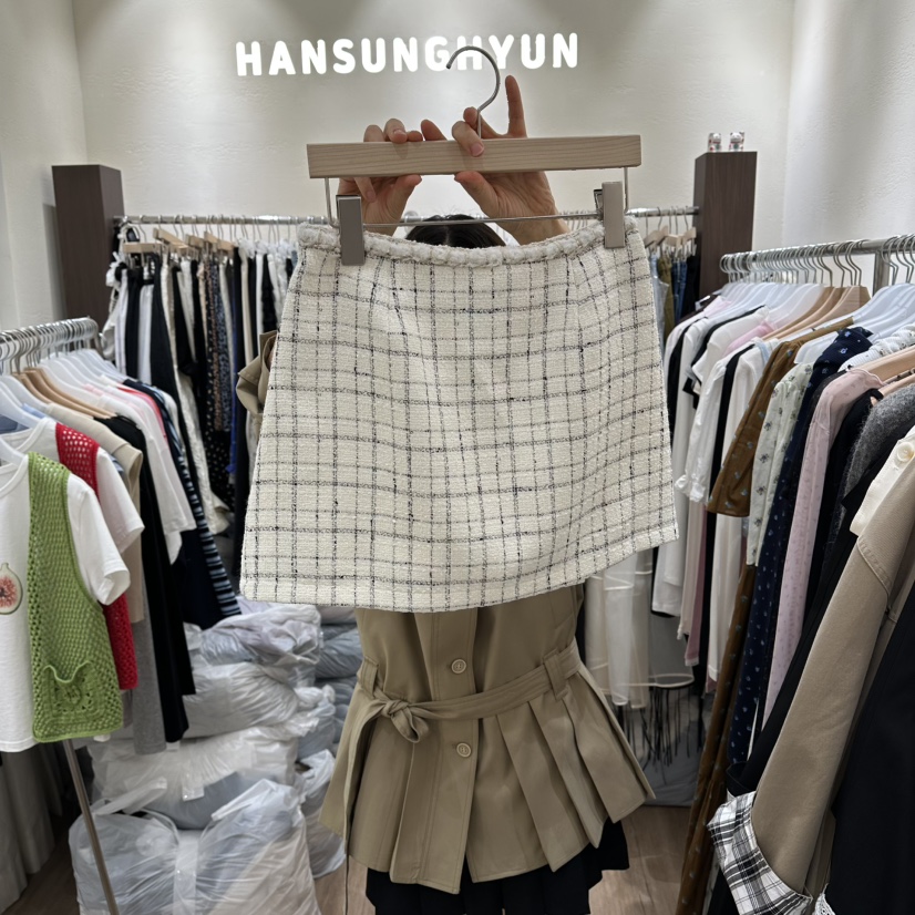 HANSUNGHYUN韓國代購女裝新款熱賣職業人氣裙褲粗花呢格子HANSUNGHYUN裙褲