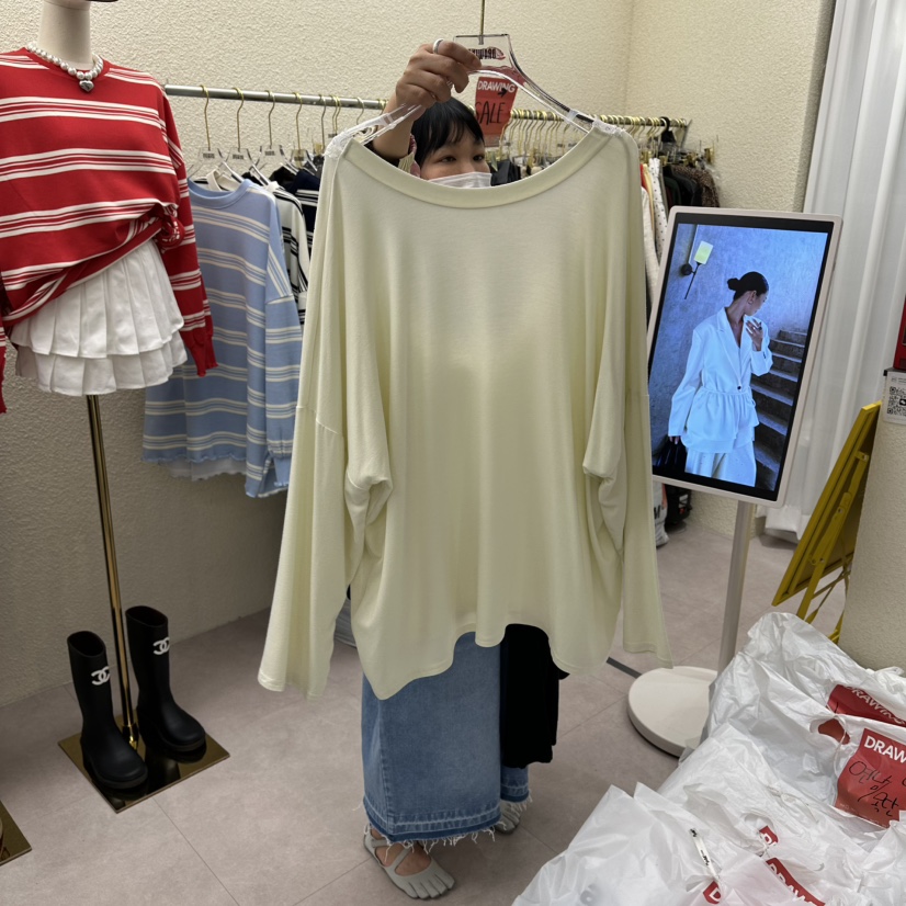 DRAWING韓國直郵女士新款熱賣26春夏休閑職業長袖T恤系帶DRAWING長袖T恤圖色1