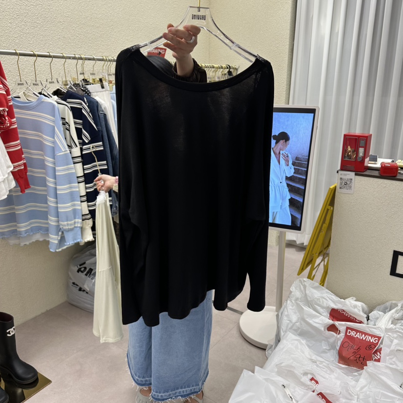 DRAWING韓國直郵女士新款熱賣26春夏休閑職業長袖T恤系帶DRAWING長袖T恤圖色2