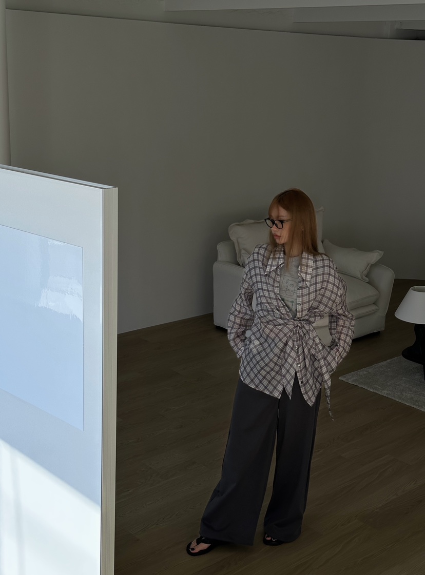 ZEROZERO韓國直郵女裝新品真品時尚26春夏襯衫蕾絲衫格紋ZEROZERO襯衫/蕾絲衫