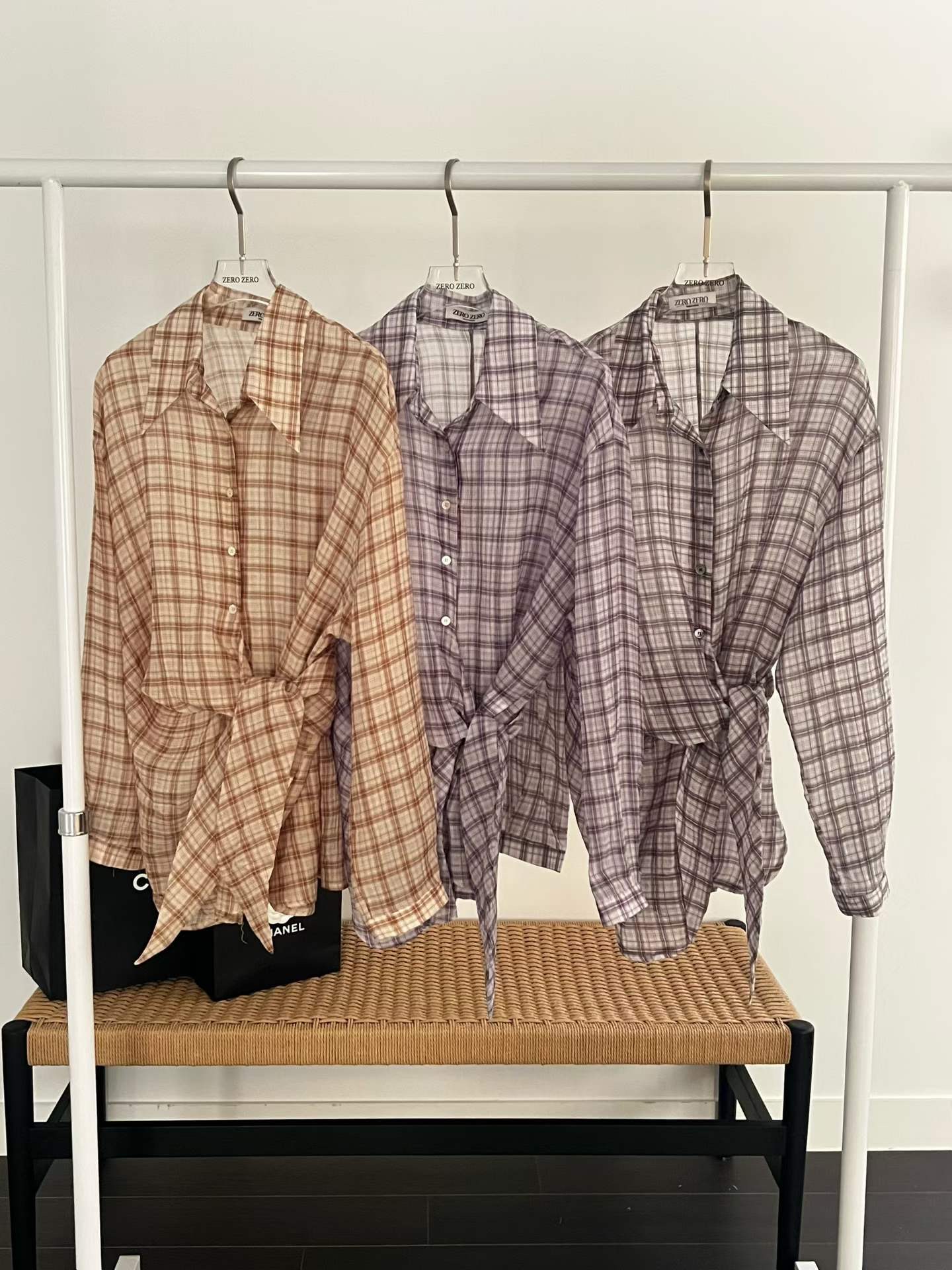 ZEROZERO韓國直郵女裝新品真品時尚26春夏襯衫蕾絲衫格紋ZEROZERO襯衫/蕾絲衫