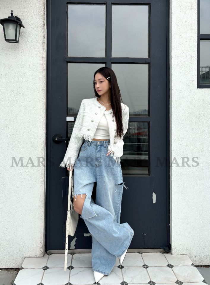 mars韓國直郵女士新品人氣推薦休閑26春夏夾克粗花呢流蘇mars夾克