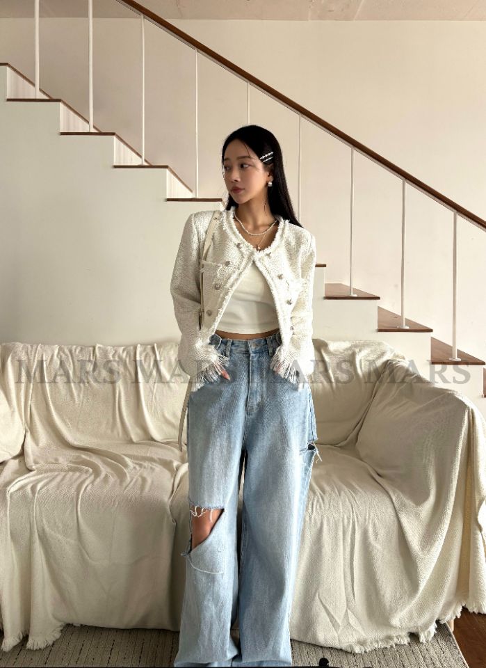 mars韓國直郵女士新品人氣推薦休閑26春夏夾克粗花呢流蘇mars夾克