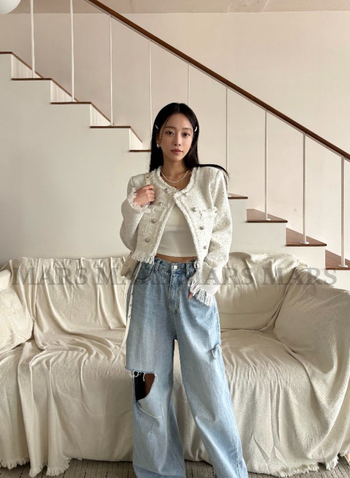 mars韓國直郵女士新品人氣推薦休閑26春夏夾克粗花呢流蘇mars夾克