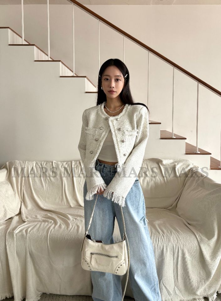 mars韓國直郵女士新品人氣推薦休閑26春夏夾克粗花呢流蘇mars夾克