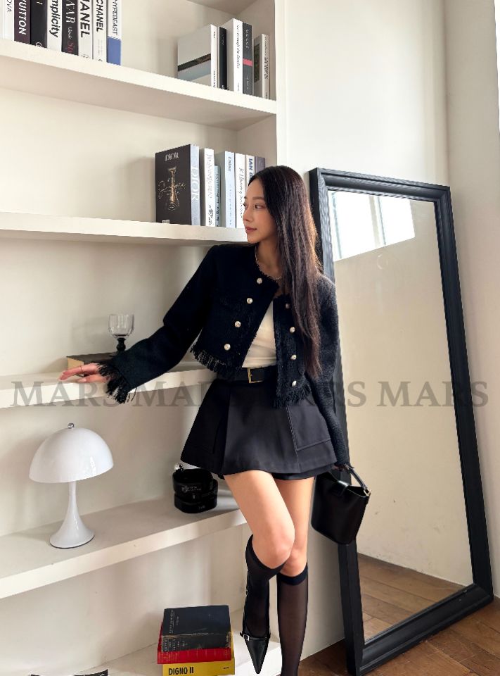 mars韓國直郵女士新品人氣推薦休閑26春夏夾克粗花呢流蘇mars夾克