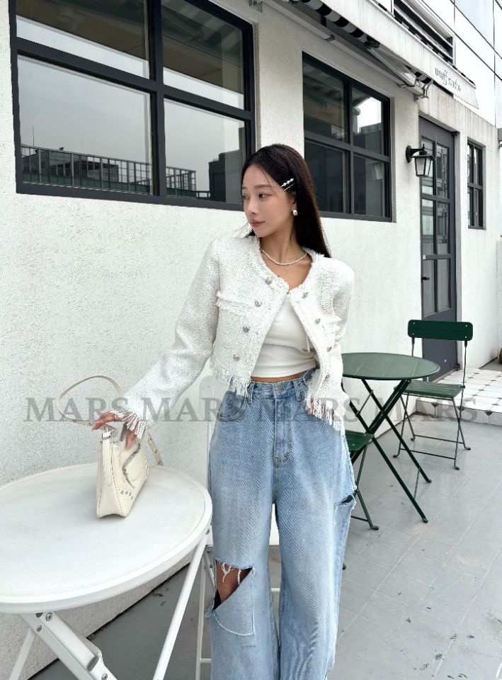 mars韓國直郵女士新品人氣推薦休閑26春夏夾克粗花呢流蘇mars夾克