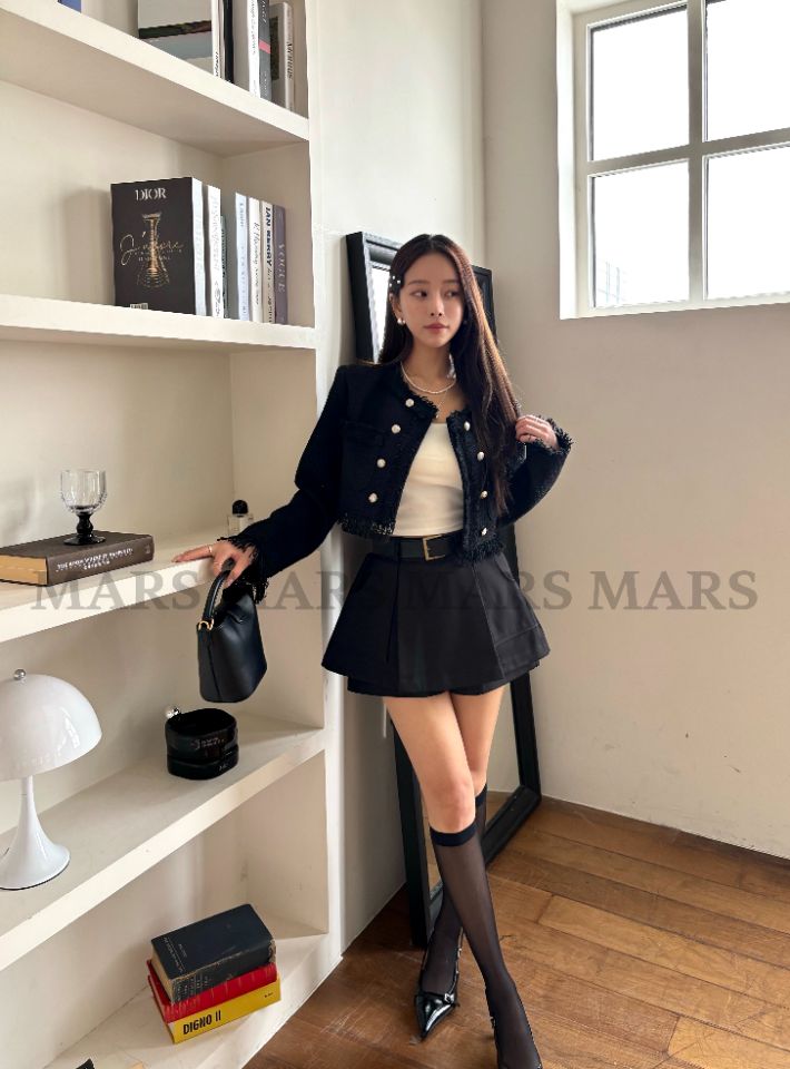 mars韓國直郵女士新品人氣推薦休閑26春夏夾克粗花呢流蘇mars夾克