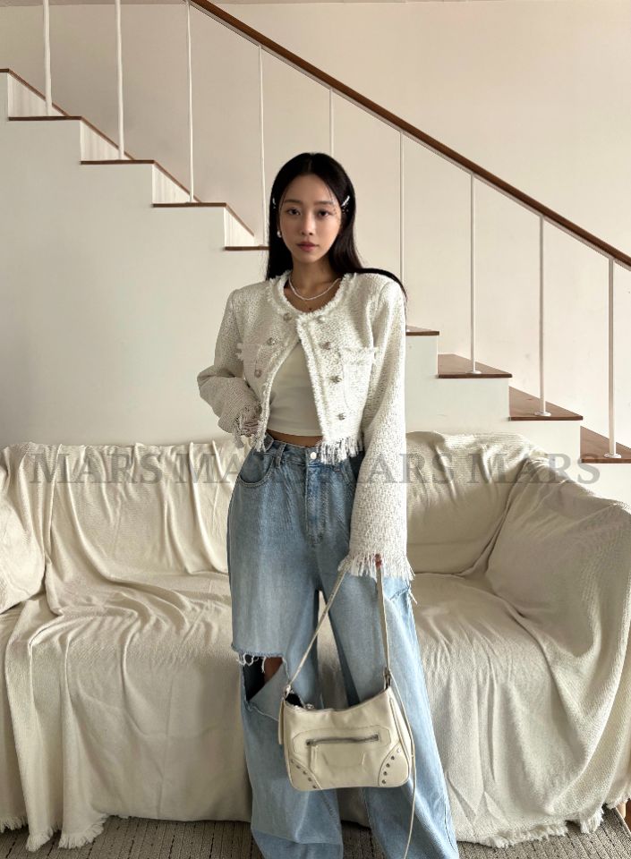 mars韓國直郵女士新品人氣推薦休閑26春夏夾克粗花呢流蘇mars夾克