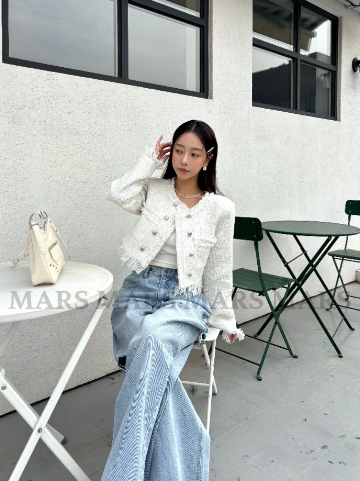 mars韓國直郵女士新品人氣推薦休閑26春夏夾克粗花呢流蘇mars夾克