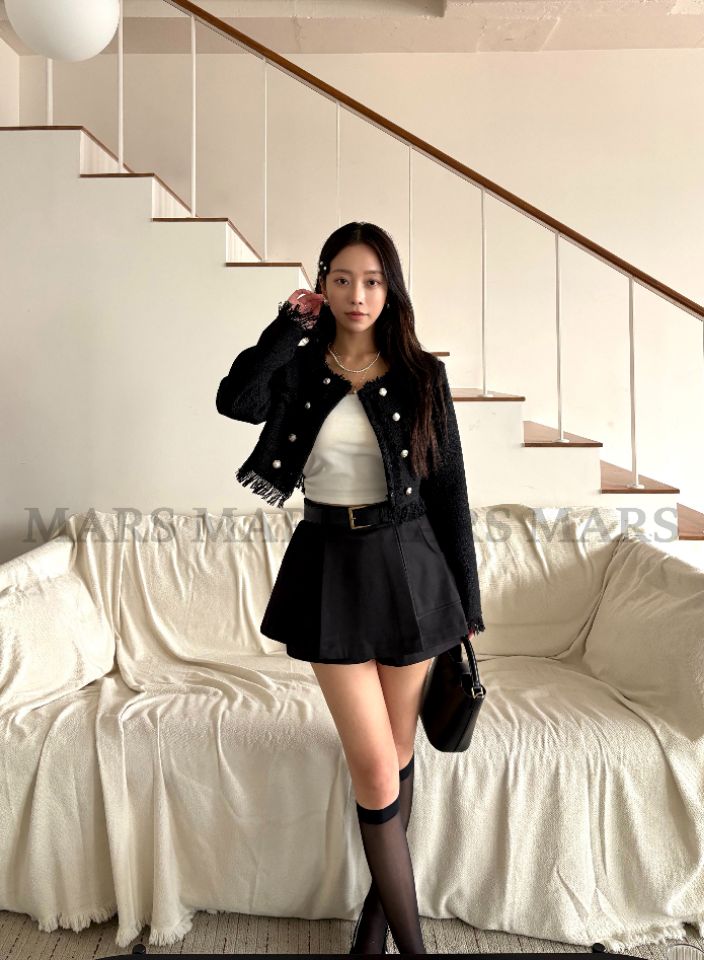 mars韓國直郵女士新品人氣推薦休閑26春夏夾克粗花呢流蘇mars夾克