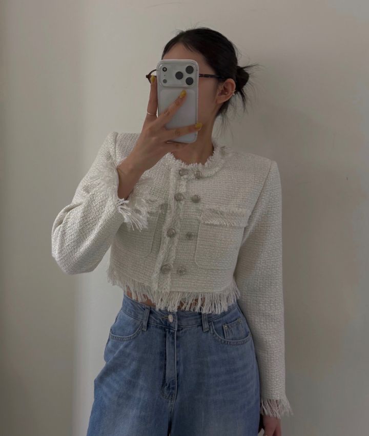 mars韓國直郵女士新品人氣推薦休閑26春夏夾克粗花呢流蘇mars夾克圖色1