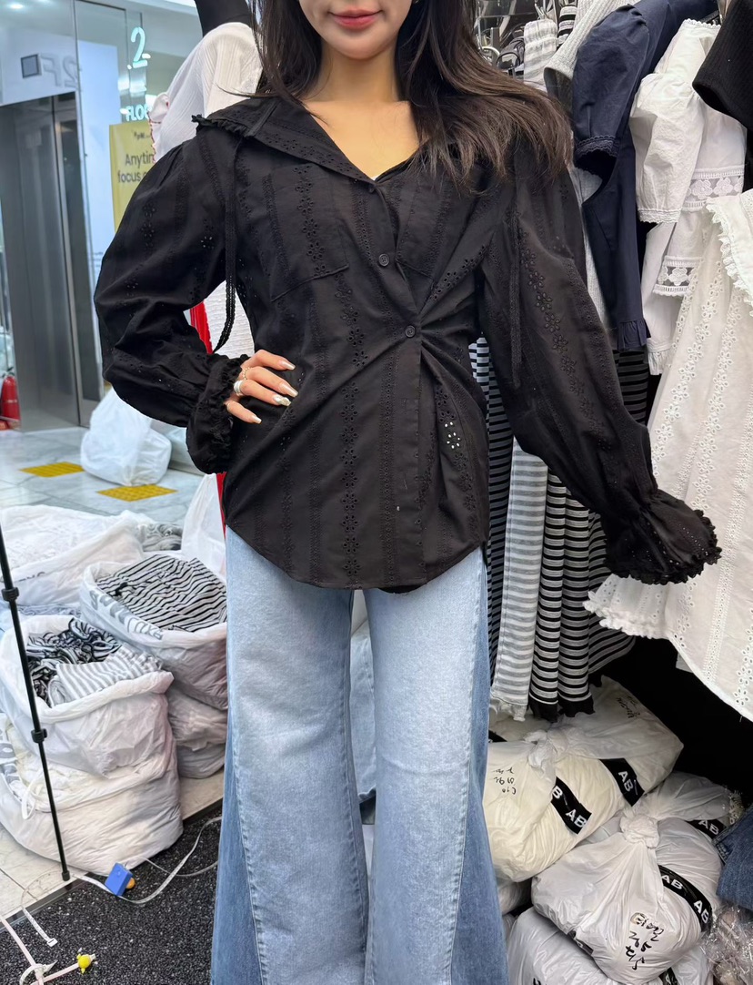 AB韓國東大門直郵女裝新品熱賣推薦襯衫蕾絲衫連帽衫純棉AB襯衫/蕾絲衫圖色2