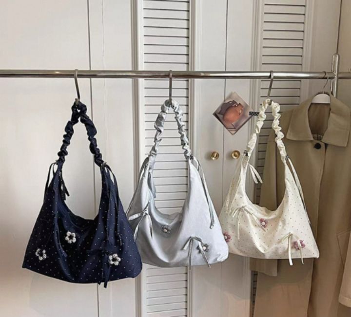 TROUVAILLE韓國直郵女士新品熱賣推薦休閑單肩斜跨包褶皺TROUVAILLE單肩/斜跨包