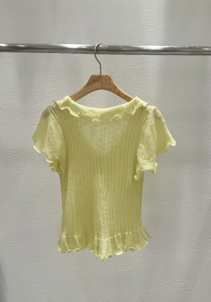 CRONG韓國代購女裝新款真品職業推薦休閑人氣針織衫荷葉邊CRONG針織衫