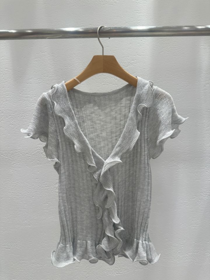 CRONG韓國代購女裝新款真品職業推薦休閑人氣針織衫荷葉邊CRONG針織衫