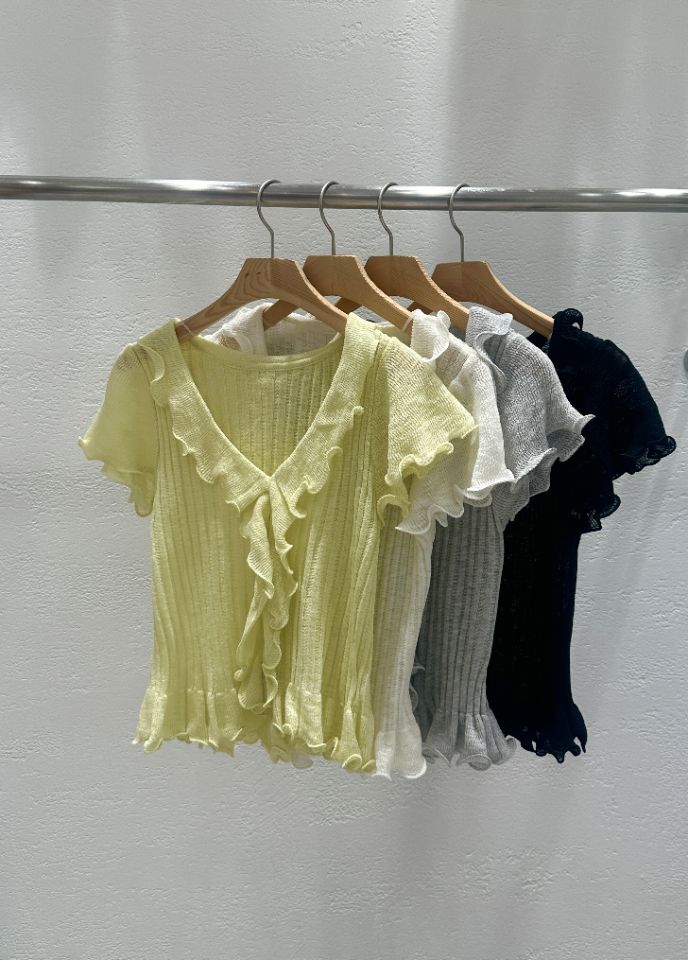 CRONG韓國代購女裝新款真品職業推薦休閑人氣針織衫荷葉邊CRONG針織衫